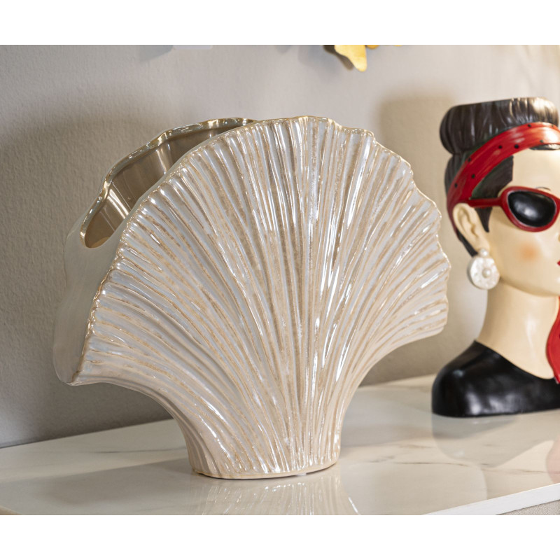 Vase style art déco Éventail 35 cm Céramique Perle Effet nacré Perly 