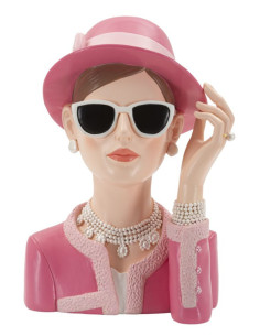 Statuette déco Femme chapeau chic Hauteur 26 cm Résine Rose Beige Paris 