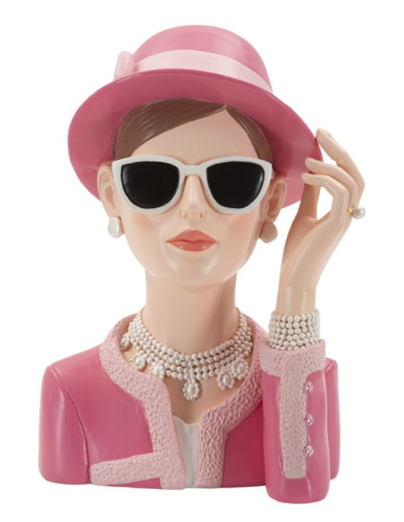 Statuette déco Femme chapeau chic Hauteur 26 cm Résine Rose Beige Paris 