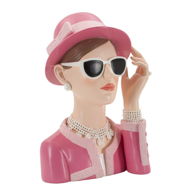 Statuette déco Femme chapeau chic Hauteur 26 cm Résine Rose Beige Paris 