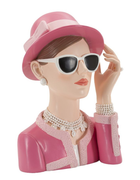 Statuette déco Femme chapeau chic Hauteur 26 cm Résine Rose Beige Paris 