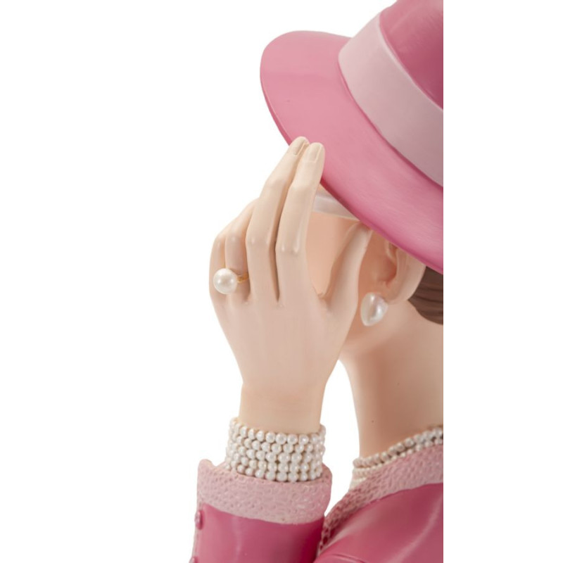 Statuette déco Femme chapeau chic Hauteur 26 cm Résine Rose Beige Paris 