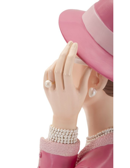 Statuette déco Femme chapeau chic Hauteur 26 cm Résine Rose Beige Paris 
