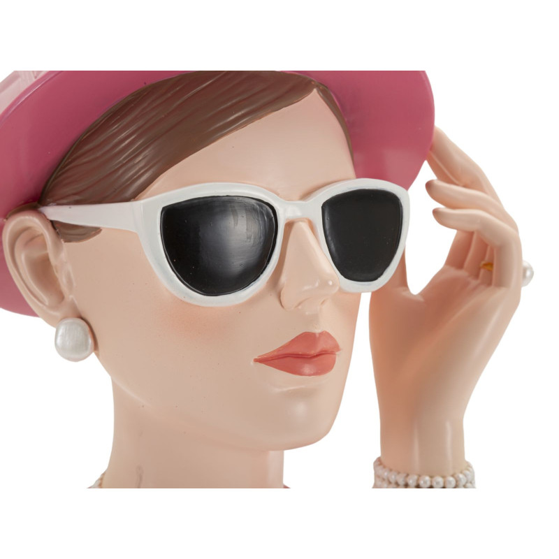 Statuette déco Femme chapeau chic Hauteur 26 cm Résine Rose Beige Paris 