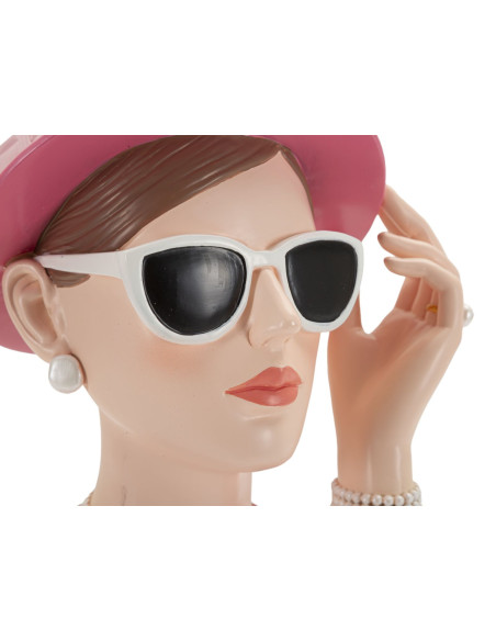 Statuette déco Femme chapeau chic Hauteur 26 cm Résine Rose Beige Paris 