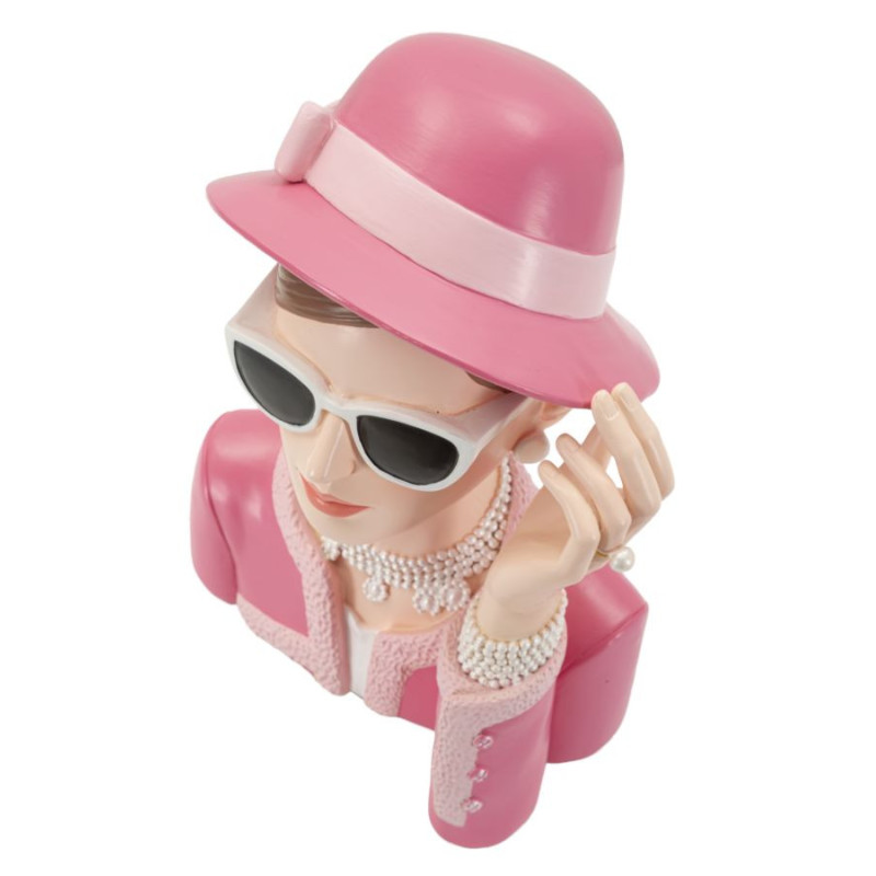 Statuette déco Femme chapeau chic Hauteur 26 cm Résine Rose Beige Paris 