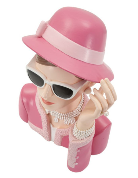 Statuette déco Femme chapeau chic Hauteur 26 cm Résine Rose Beige Paris 