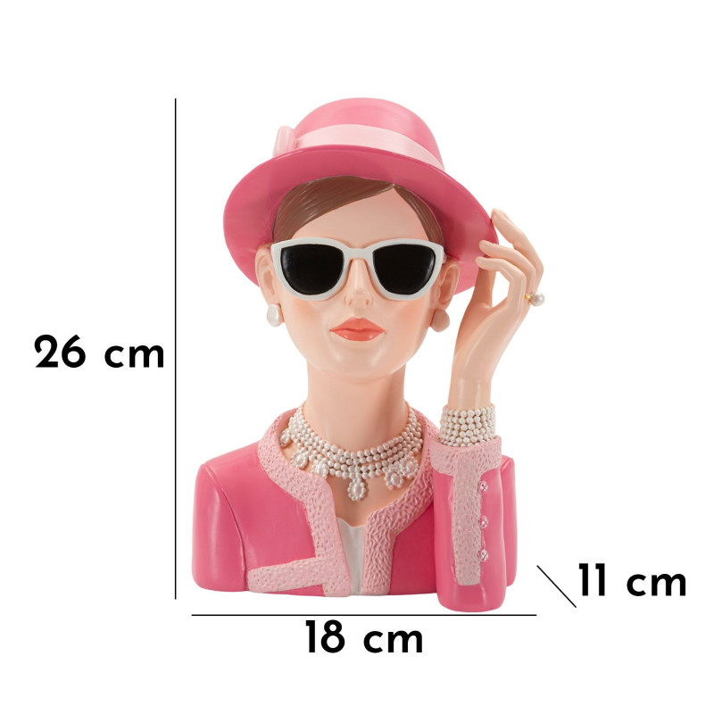 Statuette déco Femme chapeau chic Hauteur 26 cm Résine Rose Beige Paris 
