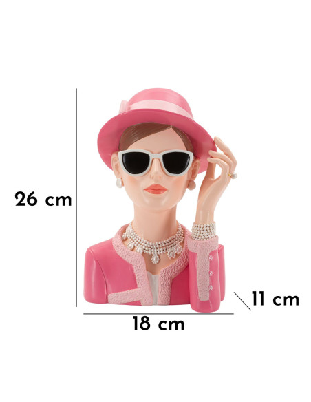 Statuette déco Femme chapeau chic Hauteur 26 cm Résine Rose Beige Paris 