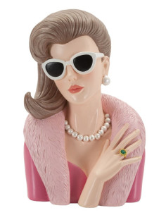 Statuette déco Femme manteau & lunettes Hauteur 28 cm Résine Rose Beige Paris 