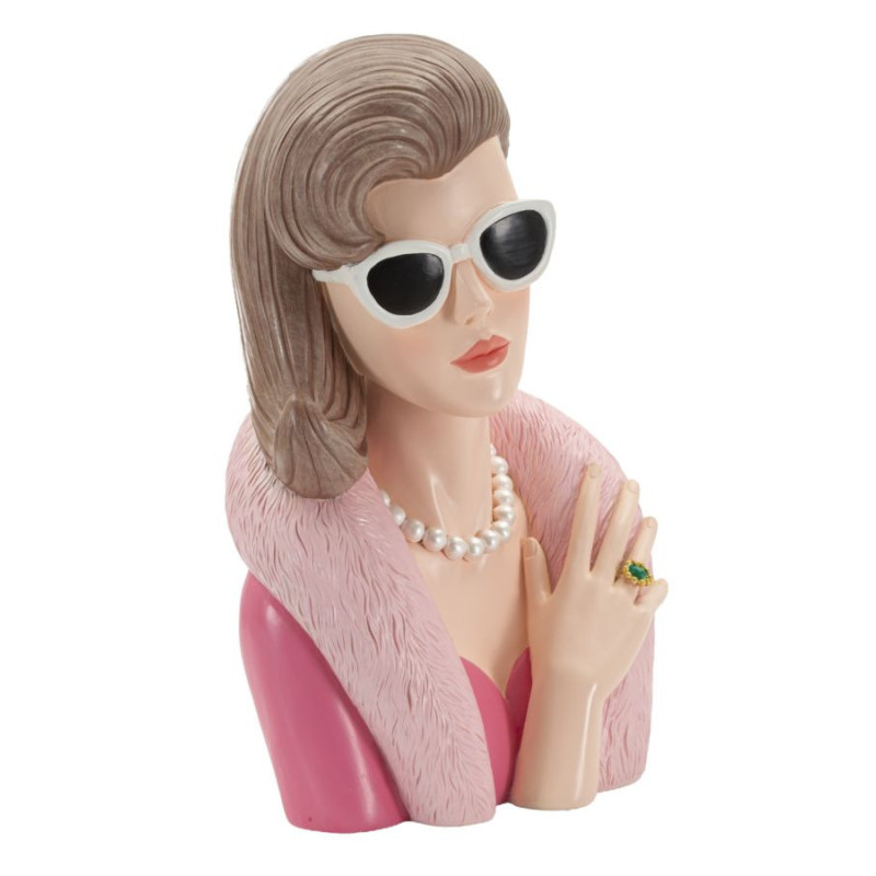 Statuette déco Femme manteau & lunettes Hauteur 28 cm Résine Rose Beige Paris 