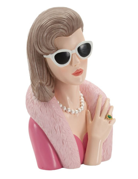 Statuette déco Femme manteau & lunettes Hauteur 28 cm Résine Rose Beige Paris 