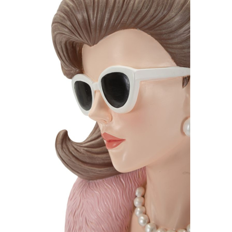 Statuette déco Femme manteau & lunettes Hauteur 28 cm Résine Rose Beige Paris 