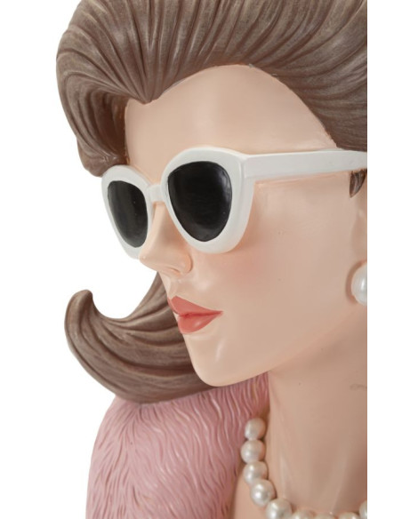 Statuette déco Femme manteau & lunettes Hauteur 28 cm Résine Rose Beige Paris 