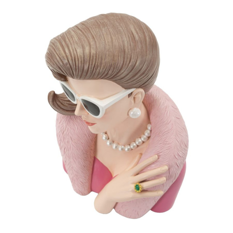 Statuette déco Femme manteau & lunettes Hauteur 28 cm Résine Rose Beige Paris 
