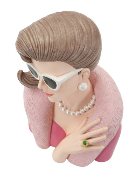 Statuette déco Femme manteau & lunettes Hauteur 28 cm Résine Rose Beige Paris 