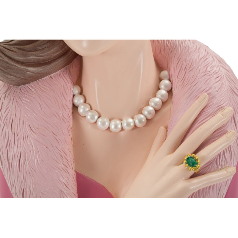 Statuette déco Femme manteau & lunettes Hauteur 28 cm Résine Rose Beige Paris 