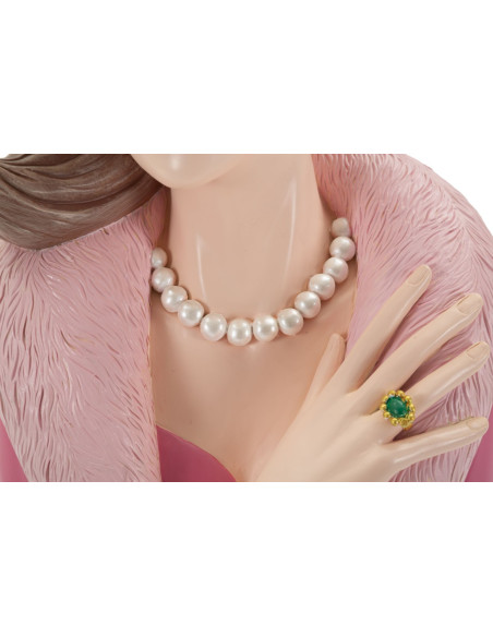 Statuette déco Femme manteau & lunettes Hauteur 28 cm Résine Rose Beige Paris 