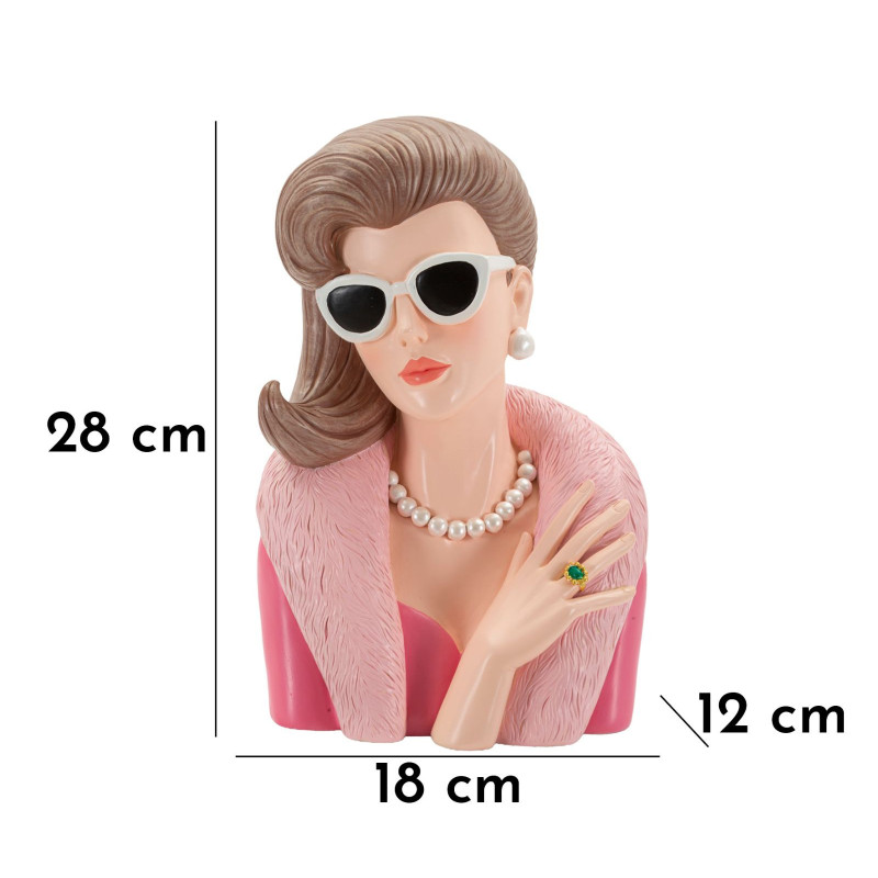 Statuette déco Femme manteau & lunettes Hauteur 28 cm Résine Rose Beige Paris 