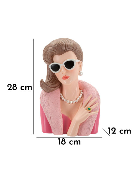 Statuette déco Femme manteau & lunettes Hauteur 28 cm Résine Rose Beige Paris 