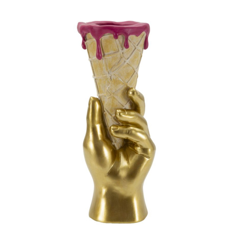 Cache pot sur pied original moderne Cornet à glace Hauteur 31 cm Résine Doré Beige Rose fuchsia Cono 
