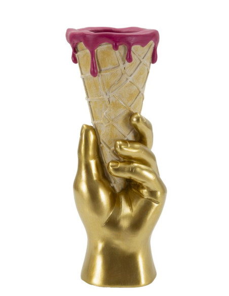 Cache pot sur pied original moderne Cornet à glace Hauteur 31 cm Résine Doré Beige Rose fuchsia Cono 