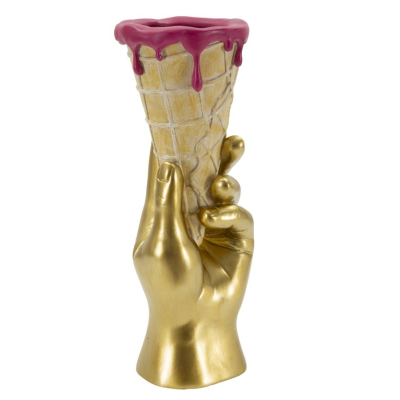 Cache pot sur pied original moderne Cornet à glace Hauteur 31 cm Résine Doré Beige Rose fuchsia Cono 