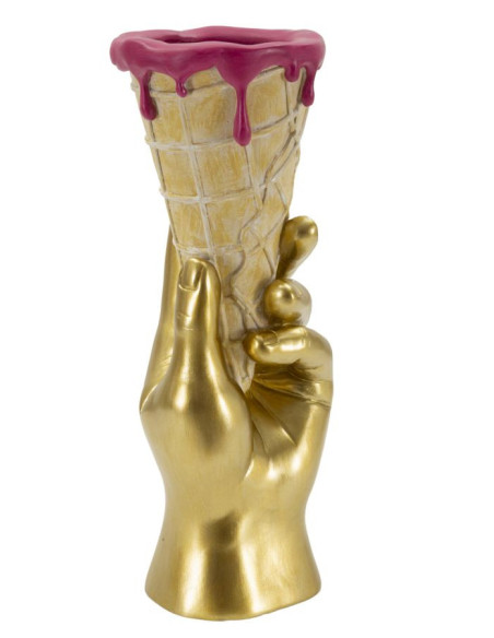 Cache pot sur pied original moderne Cornet à glace Hauteur 31 cm Résine Doré Beige Rose fuchsia Cono 