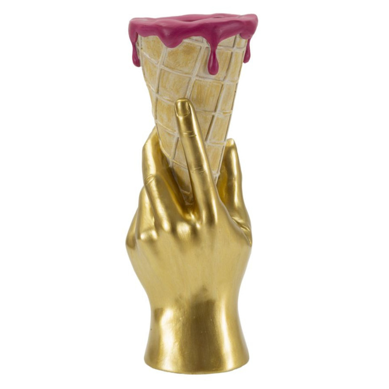 Cache pot sur pied original moderne Cornet à glace Hauteur 31 cm Résine Doré Beige Rose fuchsia Cono 