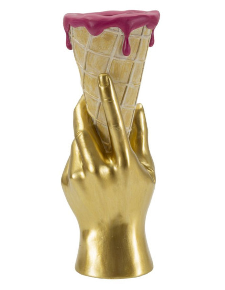 Cache pot sur pied original moderne Cornet à glace Hauteur 31 cm Résine Doré Beige Rose fuchsia Cono 