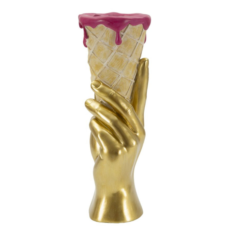 Cache pot sur pied original moderne Cornet à glace Hauteur 31 cm Résine Doré Beige Rose fuchsia Cono 