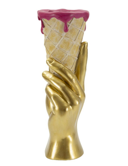 Cache pot sur pied original moderne Cornet à glace Hauteur 31 cm Résine Doré Beige Rose fuchsia Cono 