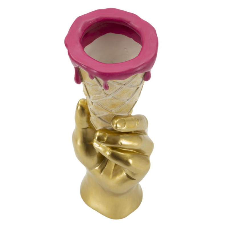Cache pot sur pied original moderne Cornet à glace Hauteur 31 cm Résine Doré Beige Rose fuchsia Cono 