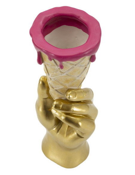Cache pot sur pied original moderne Cornet à glace Hauteur 31 cm Résine Doré Beige Rose fuchsia Cono 
