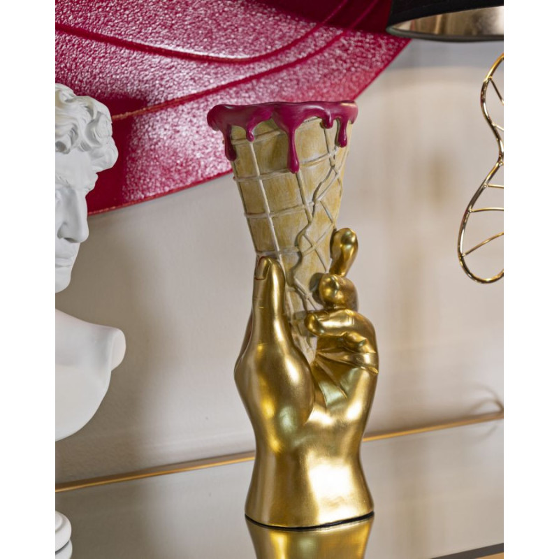 Cache pot sur pied original moderne Cornet à glace Hauteur 31 cm Résine Doré Beige Rose fuchsia Cono 