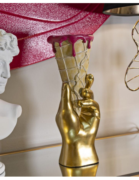 Cache pot sur pied original moderne Cornet à glace Hauteur 31 cm Résine Doré Beige Rose fuchsia Cono 