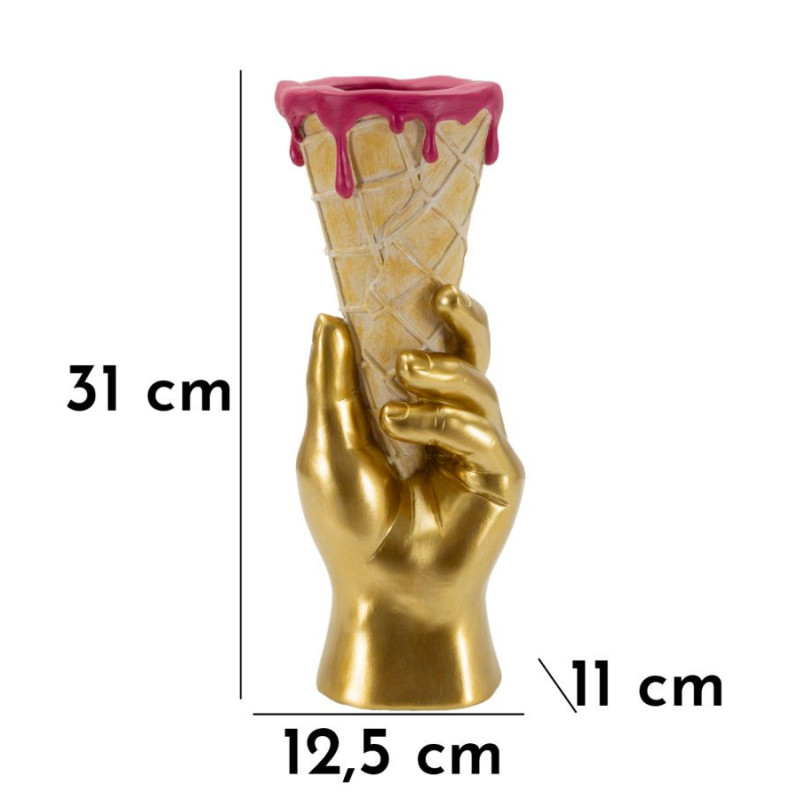Cache pot sur pied original moderne Cornet à glace Hauteur 31 cm Résine Doré Beige Rose fuchsia Cono 