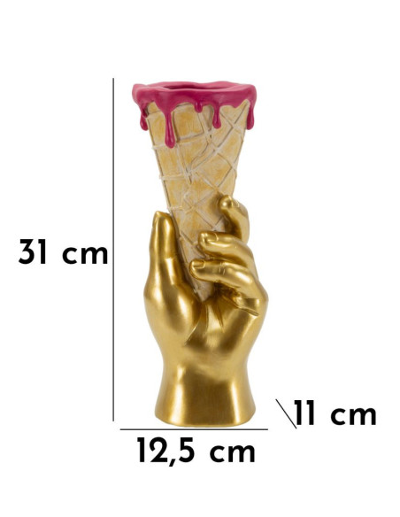 Cache pot sur pied original moderne Cornet à glace Hauteur 31 cm Résine Doré Beige Rose fuchsia Cono 