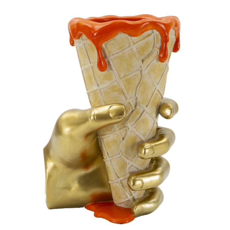 Cache pot design moderne Cornet à glace Hauteur 21 cm Résine Doré Beige Orange Cono 