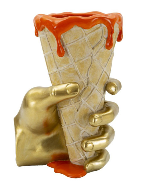 Cache pot design moderne Cornet à glace Hauteur 21 cm Résine Doré Beige Orange Cono 