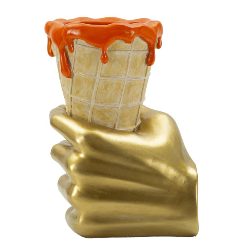 Cache pot design moderne Cornet à glace Hauteur 21 cm Résine Doré Beige Orange Cono 