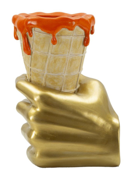 Cache pot design moderne Cornet à glace Hauteur 21 cm Résine Doré Beige Orange Cono 