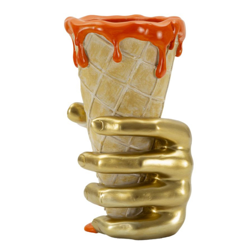 Cache pot design moderne Cornet à glace Hauteur 21 cm Résine Doré Beige Orange Cono 