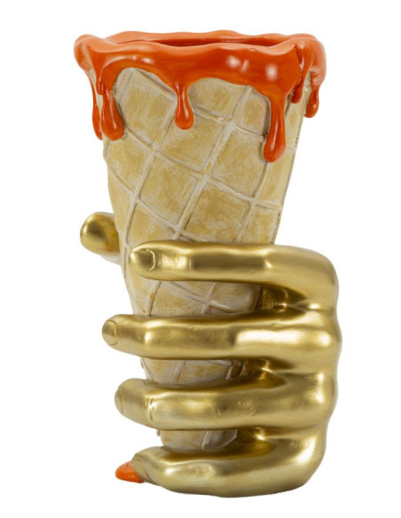 Cache pot design moderne Cornet à glace Hauteur 21 cm Résine Doré Beige Orange Cono 