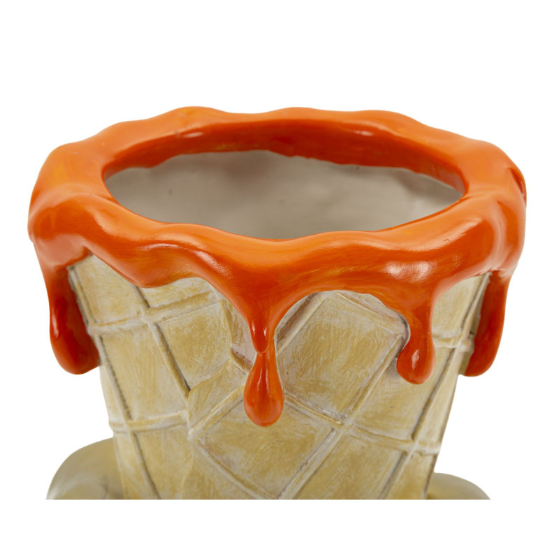 Cache pot design moderne Cornet à glace Hauteur 21 cm Résine Doré Beige Orange Cono 