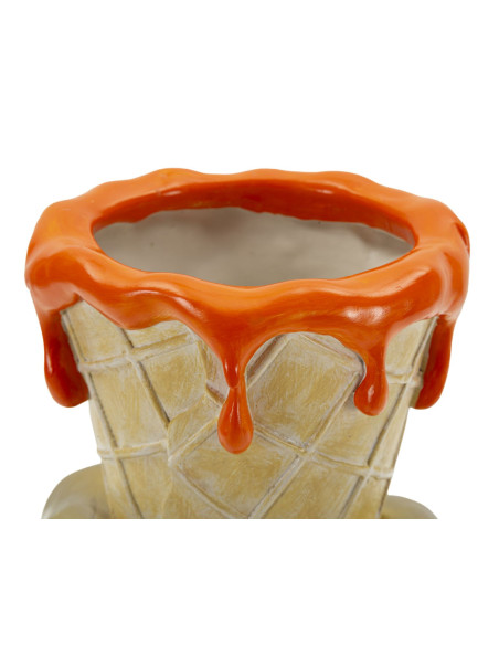 Cache pot design moderne Cornet à glace Hauteur 21 cm Résine Doré Beige Orange Cono 