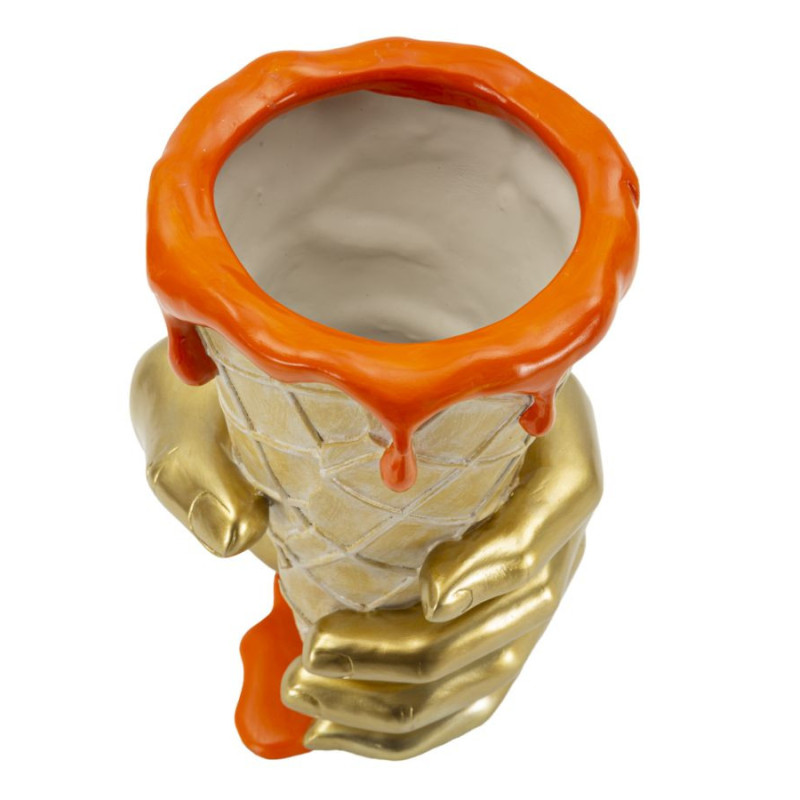 Cache pot design moderne Cornet à glace Hauteur 21 cm Résine Doré Beige Orange Cono 