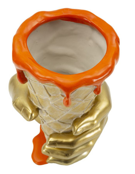 Cache pot design moderne Cornet à glace Hauteur 21 cm Résine Doré Beige Orange Cono 