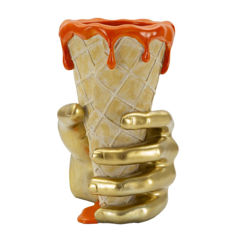 Cache pot design moderne Cornet à glace Hauteur 21 cm Résine Doré Beige Orange Cono 