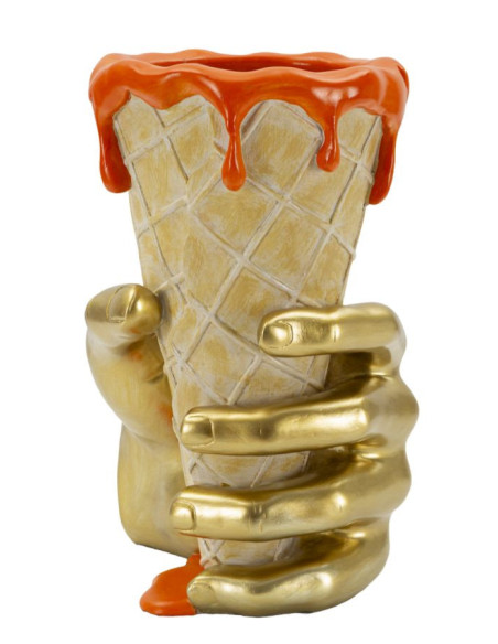 Cache pot design moderne Cornet à glace Hauteur 21 cm Résine Doré Beige Orange Cono 